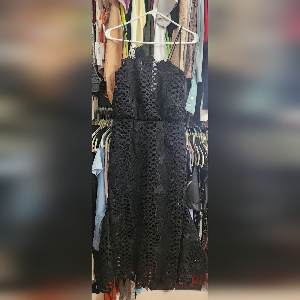 Alice McCall Black Lace Midi Dress with Scalloped Hem